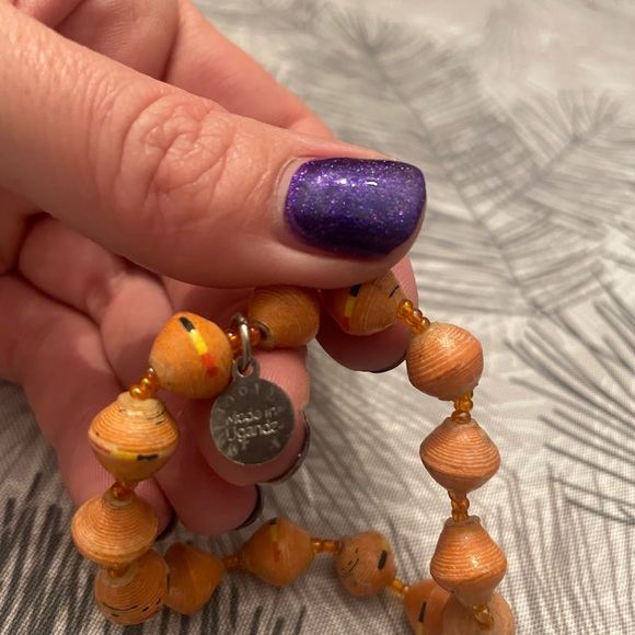Vintage Bead For Life Made in Uganda Orange Paper Bead Bracelet - Picture 3 of 8